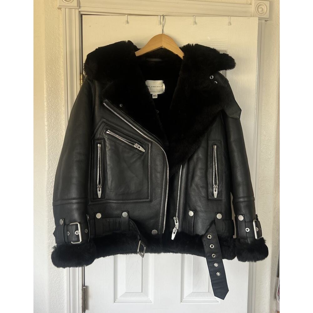 The Arrivals Moya V Leather Shearling in Space Black Size XS NWOT NEW